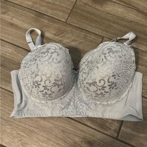 Cacique Lace Overlay Gray SILVER Bra bustier size 40DDD